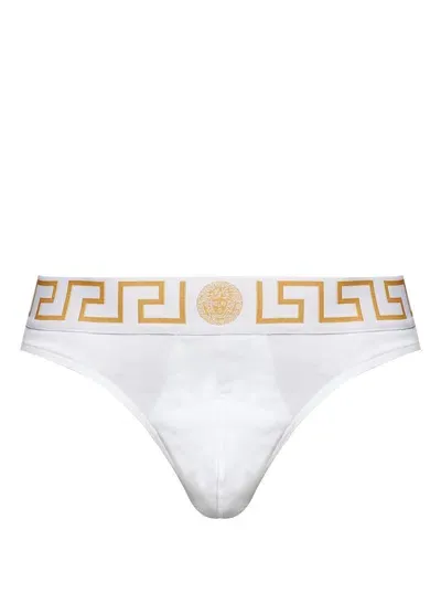 Versace Greca Stretch-cotton Briefs In White