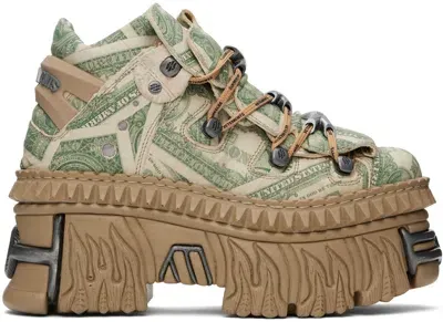 Vetements Beige New Rock Edition Platform Dollar Sneakers In Money Print