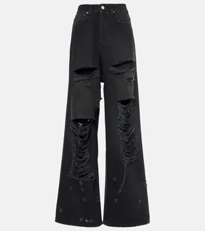 Vetements Big Shape Distressed Wide-leg Jeans In Black