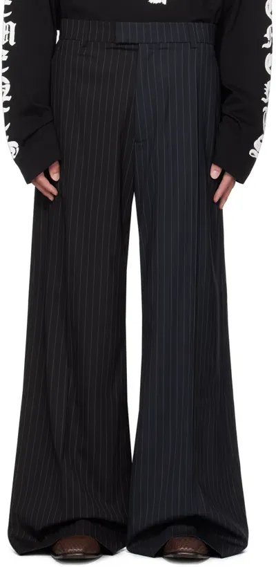 Vetements Black & Navy Pinstripe Trousers In Black / Navy Pin