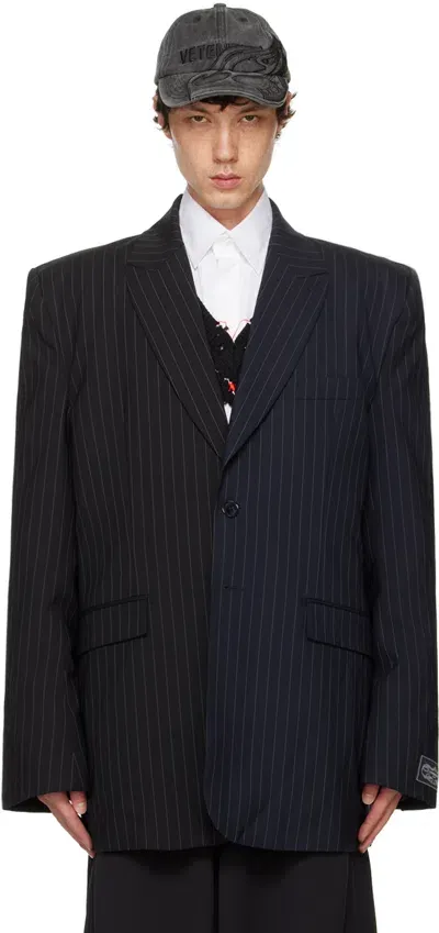 Vetements Black & Navy Split Deconstructed Tailored Blazer In Black / Navy Pin