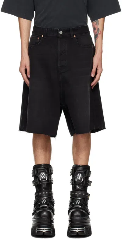 Vetements Black Big Shape Denim Shorts In Washed Black