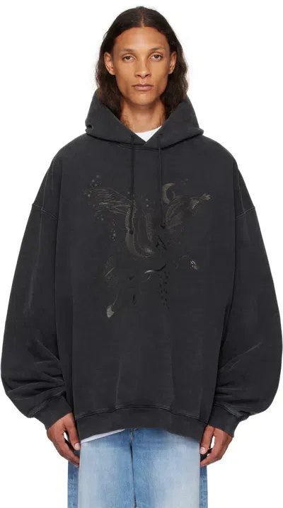 Vetements Black Flying Unicorn Hoodie In Blackout