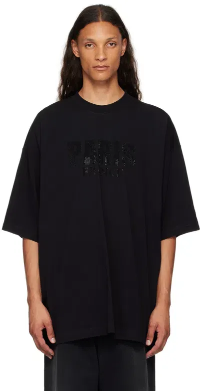 Vetements Black 'paris' Crystal-cut T-shirt