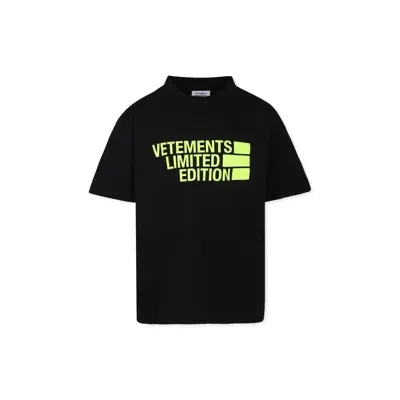 Vetements Black T-shirt For Kids With Neon Yellow Logo