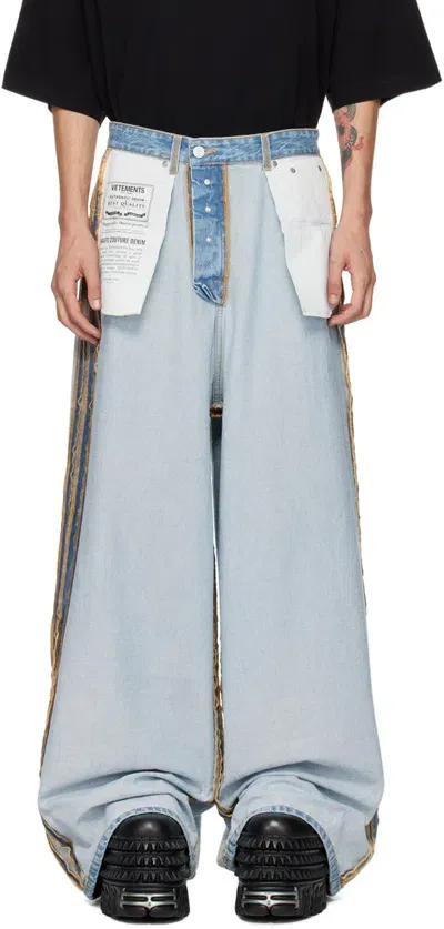 Vetements Blue Embroidered Baggy Jeans In Light Blue