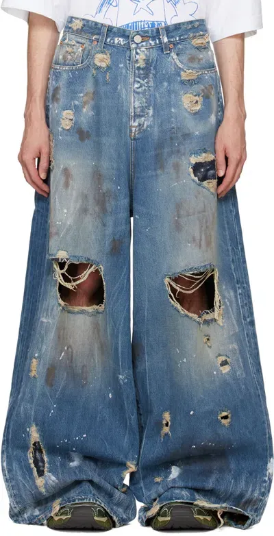 Vetements Blue Trashed Big Shape Jeans