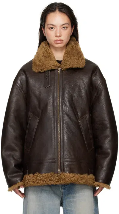 Vetements Brown Logo Aviator Jacket