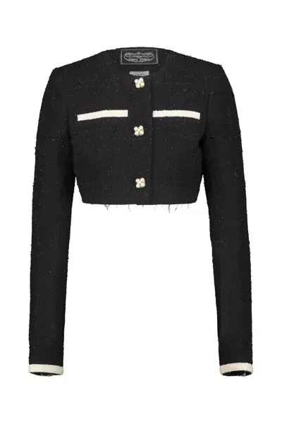 Vetements Cropped Deconstructed Tweed Jacket In Black