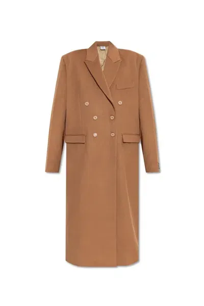 Vetements Double Breasted Structured Long Coat In Beige