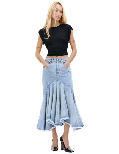 Vetements Flared Denim Midi Skirt In Blue