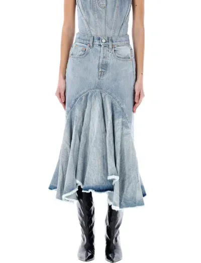 Vetements Blue Flared Denim Midi Skirt