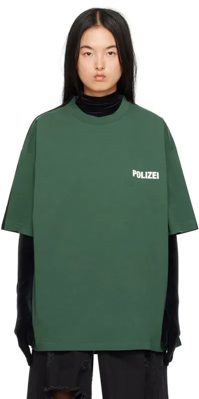 Vetements Green 'polizei' & 'securite' Double T-shirt In Green / Black