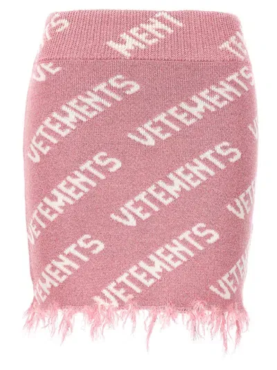 Vetements Monogram Frayed Mini Skirt In Pink