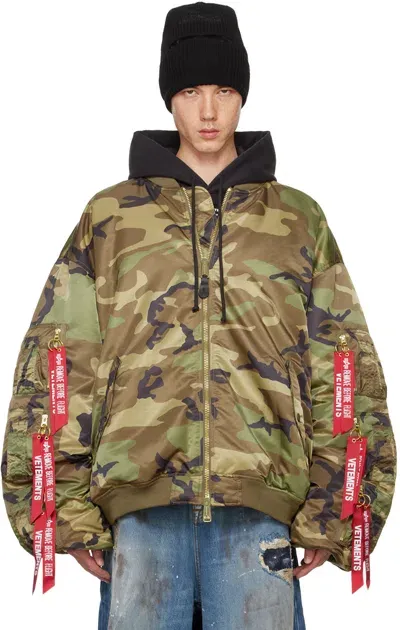 Vetements Khaki Alpha Industries Edition Cargo Bomber Jacket In Green Camo