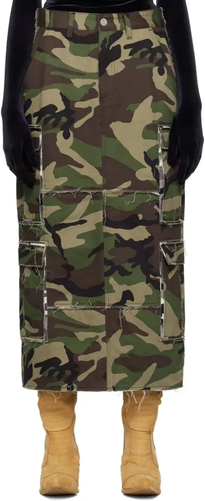 Vetements Khaki Patched Camo Cargo Maxi Skirt In Green / White Camo