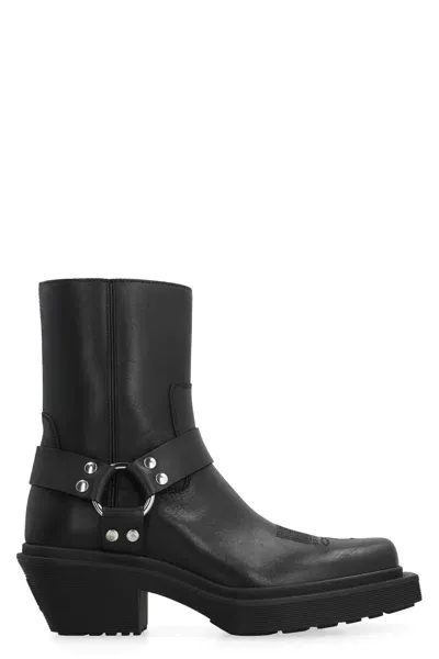 Vetements Leather Cowboy Boots In Black