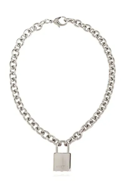 Vetements Lock Plaque Chain Necklace In Silver