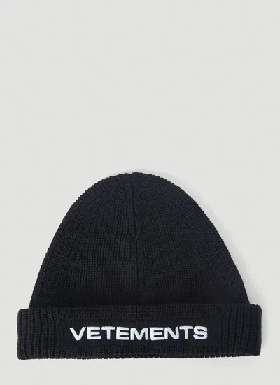 Vetements Logo-embroidered Merino Beanie In Black