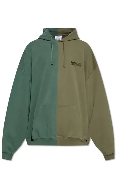 Vetements Logo Embroidered Drawstring Hoodie In Green