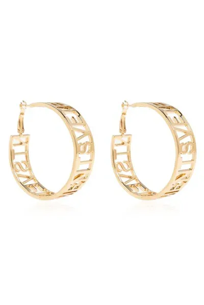 Vetements Logo Lettering Hoop Earrings In Gold