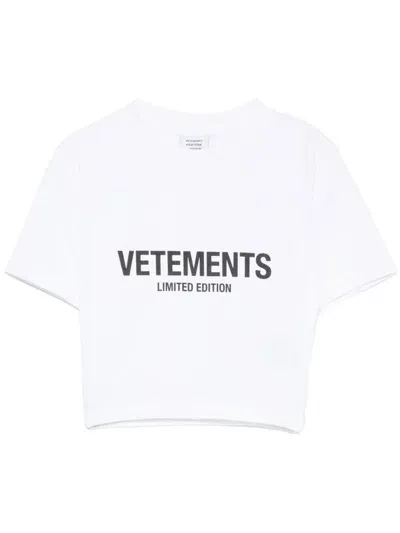 Vetements Logo-print Cropped T-shirt In White