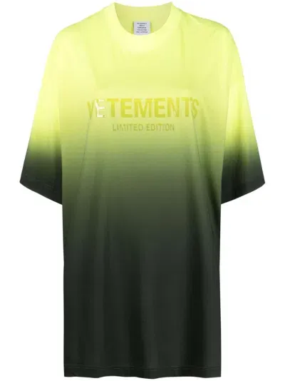 Vetements Logo-print Ombré Cotton T-shirt In Green