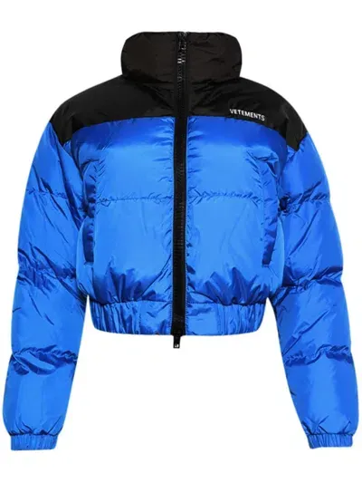 Vetements Logo-print Puffer Jacket In Blue