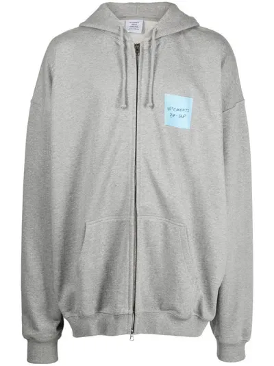 Vetements Logo-print Zip-up Hoodie In Grey