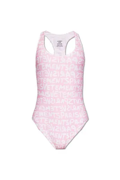 Vetements Logo Printed Sleeveless Swimsuit In Multi