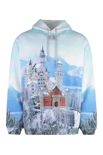 Vetements Neuschwanstein Winter Printed Cotton Hoodie In Light Blue