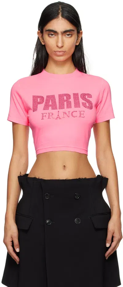 Vetements Pink Crystal 'paris' T-shirt In Black