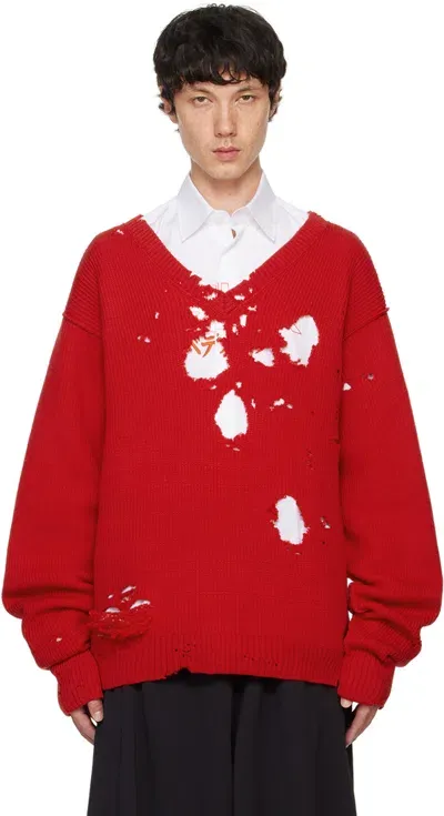 Vetements Red Destroyed Sweater