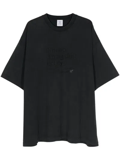 Vetements Slogan-embroidered T-shirt In Grey