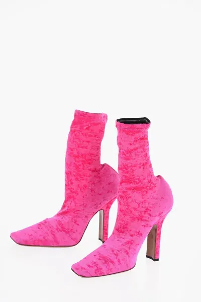 Vetements Velvet Sock Ankle Boots With Square Toe Heel 11.5cm In Pink