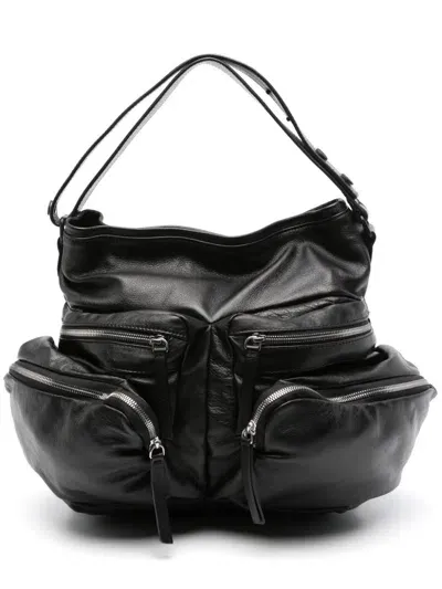 Vic Matie Leather Shoulder Bag In Black