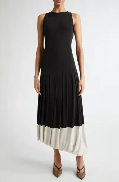 Victoria Beckham Asymmetric Hem Detail Jersey Midi Dress In Black