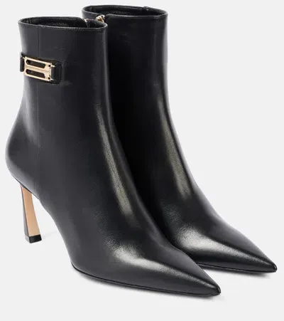 Victoria Beckham B Buckle 80 Leather Ankle Boots In Black