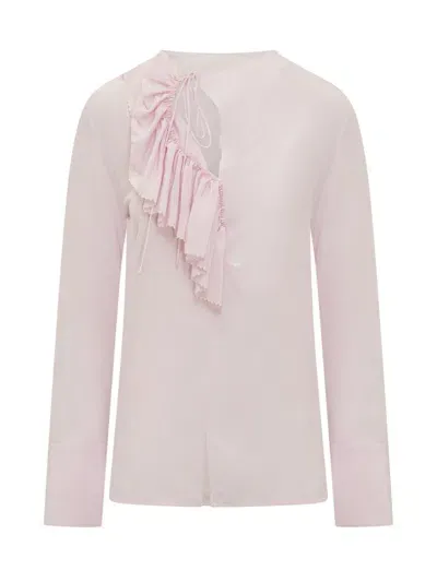 Victoria Beckham Romantic Ruffle Chiffon Blouse In Candy Pink