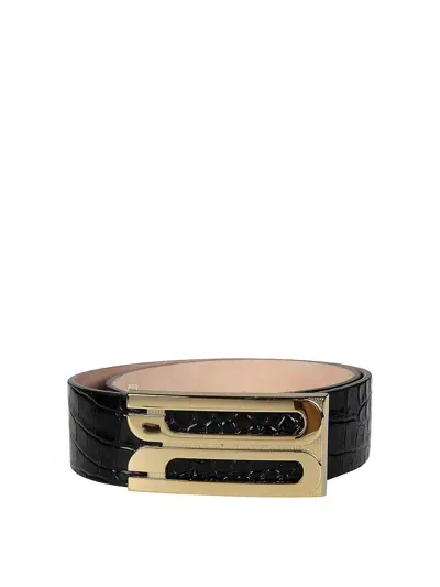 Victoria Beckham Leather Belt With Gold Closure In Black