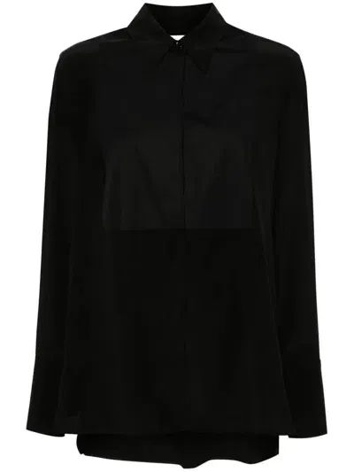 Victoria Beckham Contrast Bib Mixed Media Button-up Shirt In Black