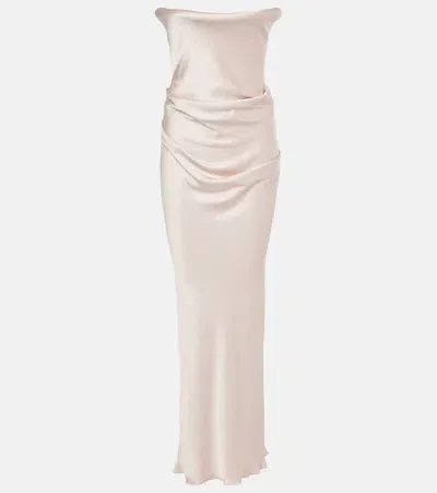 Victoria Beckham Satin Corset Slip Gown In Ivory