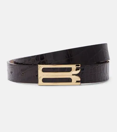 Victoria Beckham Croc-effect Leather Belt In Brown