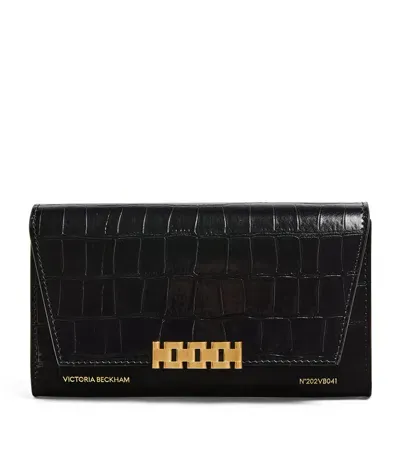 Victoria Beckham Croc-embossed Leather Chain Wallet In Black