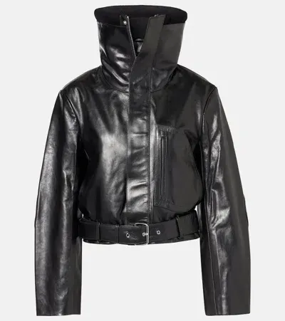 Victoria Beckham Cropped Belted Leather Biker Jacket In Black