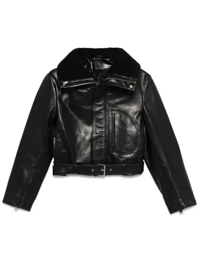 Victoria Beckham Cropped Biker Jacket In Black