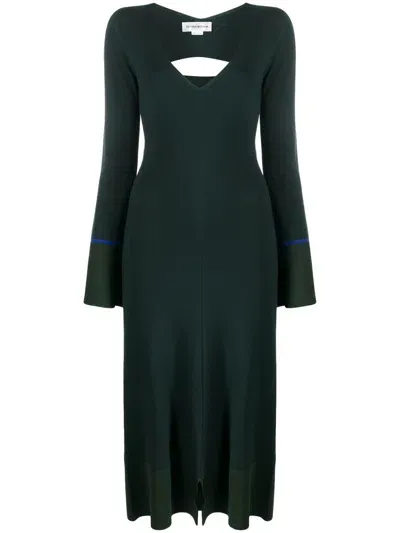 Victoria Beckham Cut-out Knitted Midi Dress In Grün