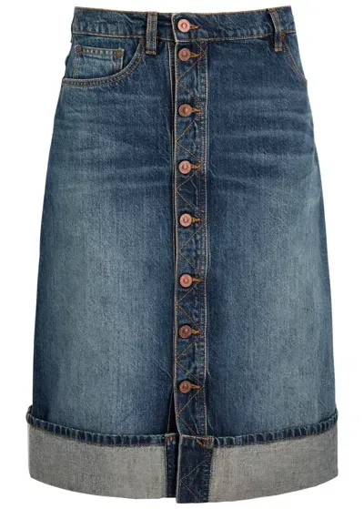 Victoria Beckham Denim Midi Skirt In Azul