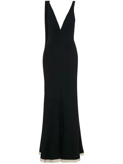 Victoria Beckham Gathered-detail V-neck Gown In 黑色