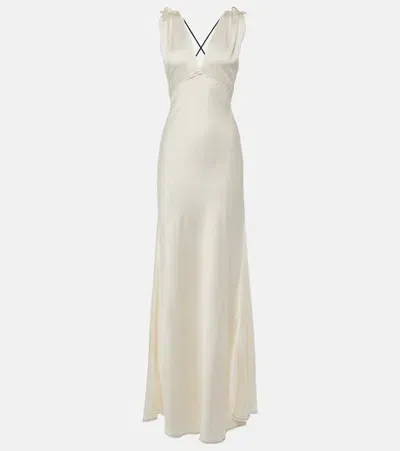 Victoria Beckham Gathered Open-back Crêpe Satin Gown In White